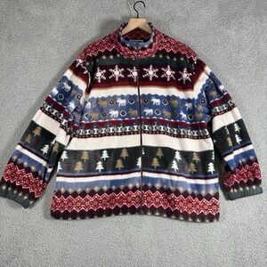 Vintage Alfred Dunner Womens Large Christmas Theme Fleece Full Zip